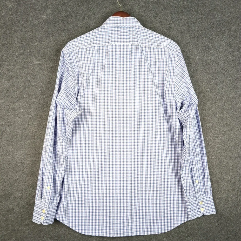 Banana Republic Mens Large Non-Iron Slim Fit Plaid Button Down Shirt Blue Purple